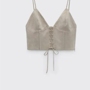 Zara Taupe Lenin Crop Top